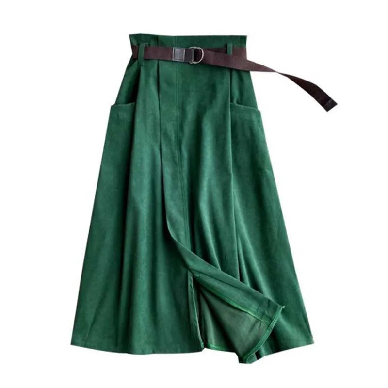 Women Casual Skirts Spring Autumn Solid High Waist Irregular Pockets Midi Skirts Fashion Simple Elegant Saia Faldas Buyfinity
