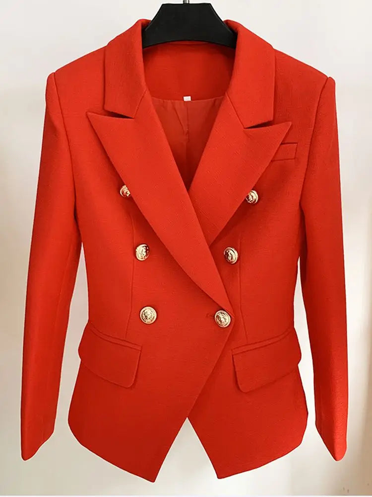 HIGH STREET 2024 Classic Baroque Designer Jacket Women's Metal Lion Buttons Double Breasted Textured Blazer Mint Green Buyfinity