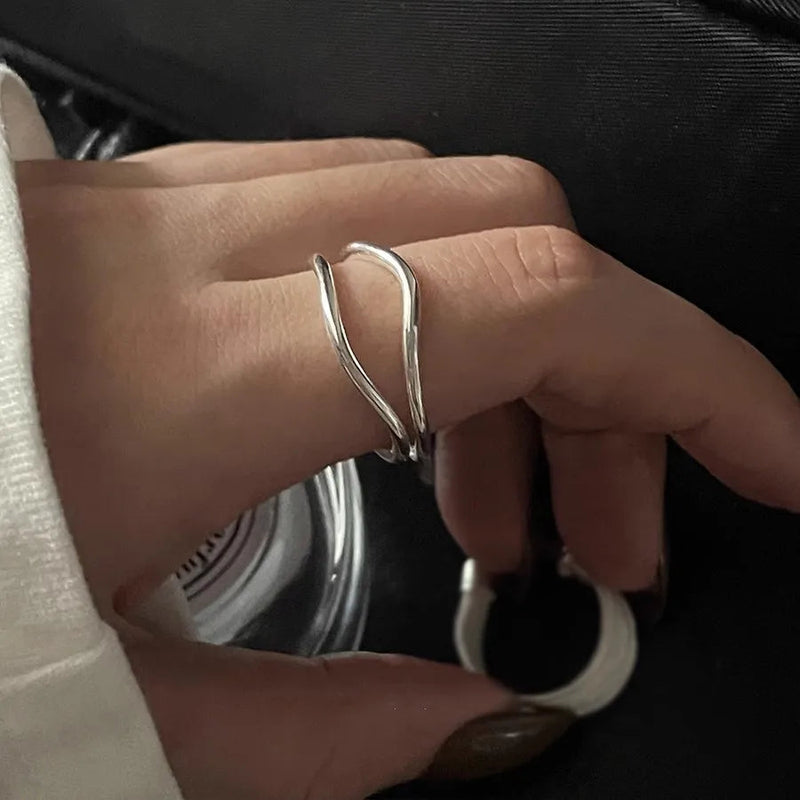 Gold Silver Color Irregular Wave Rings Trendy Simple Geometric Handmade Jewelry for Women Couple Adjustable Ring Wedding Buyfinity