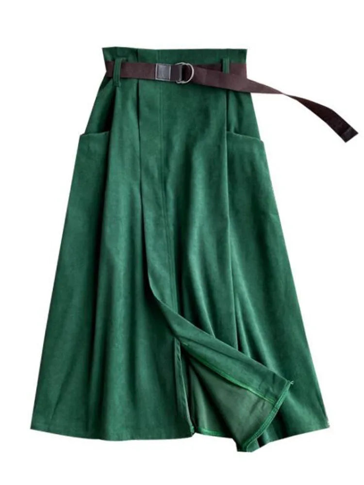 Women Casual Skirts Spring Autumn Solid High Waist Irregular Pockets Midi Skirts Fashion Simple Elegant Saia Faldas Buyfinity