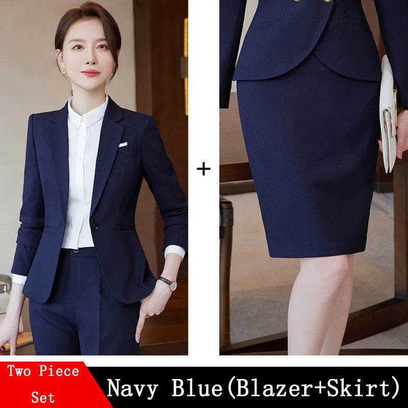 Novelty Wine Red Formal Women Business Suits with Skirt and Jackets Coat Ladies Office Professional Blazers Spring OL Styles Buyfinity