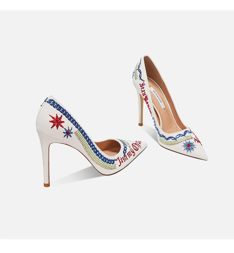 Embroidered high heels, women's new slim heel, niche design, mandarin duck shoes, rhinestone pointed dress, banquet single shoes Buyfinity