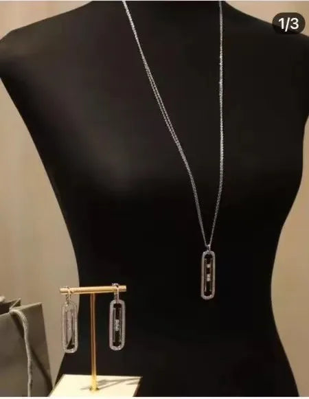 Luxury Geometry Double Long Chain Stackable Pendant Necklace Earring Ring Set  Full Cubic Zircon Charm Women Jewelry Gift EH604 Buyfinity