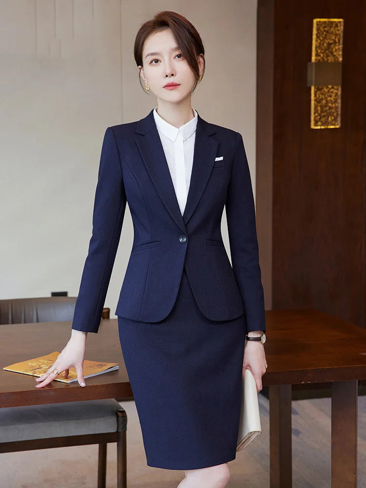 Novelty Wine Red Formal Women Business Suits with Skirt and Jackets Coat Ladies Office Professional Blazers Spring OL Styles Buyfinity
