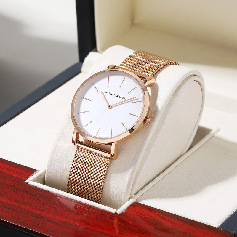 Top Brand Women Stainless Steel Mesh Belt Ultra-thin Rose Gold Dial Japanese Quartz Movement 36mm Minimalist Women Wrist Watches Buyfinity