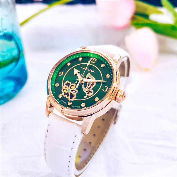 AOKULASIC Lady Luminous Automatic Watch Female Diamond Wristwatch Leather Waterproof Women Mechanical Watches Clock Reloj Mujer Buyfinity