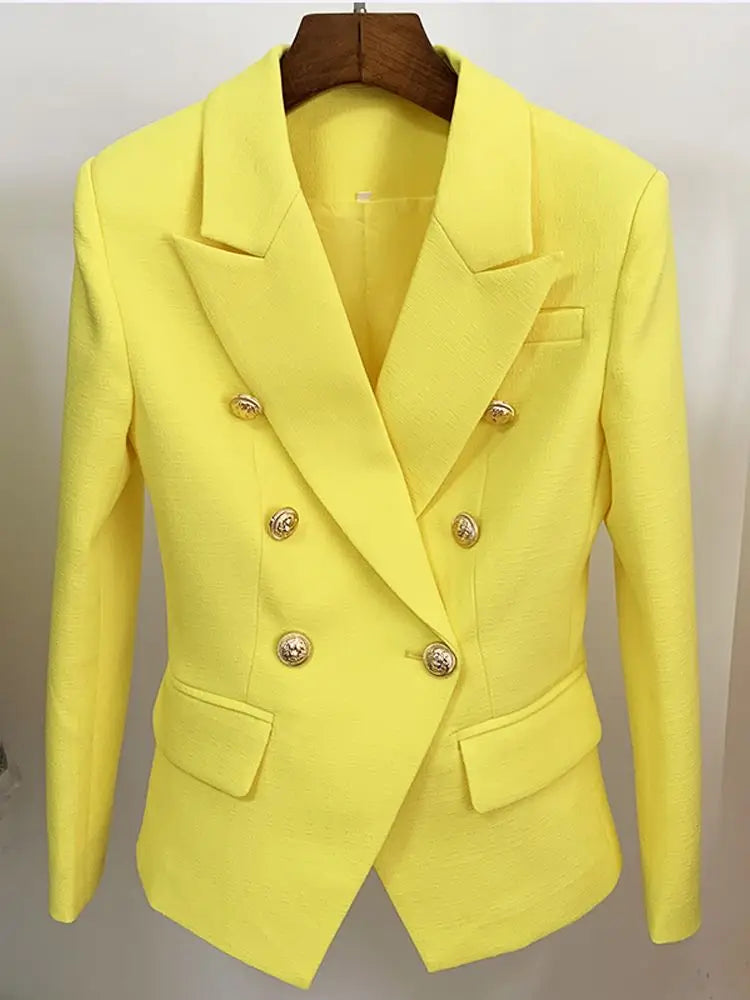 HIGH STREET 2024 Classic Baroque Designer Jacket Women's Metal Lion Buttons Double Breasted Textured Blazer Mint Green Buyfinity