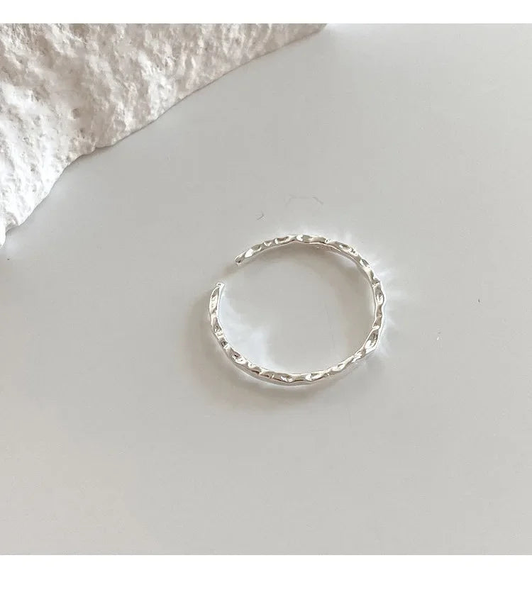 Real 925 Sterling Silver Minimalist Geometric Round Rings for Women Trendy Fine Jewelry Opening Irregular Accessories Buyfinity