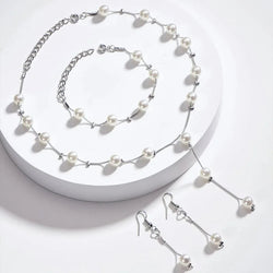 A Fashionable, Sweet, Elegant Pearl, Simple and Refined Necklace, Earrings and Bracelet Set Buyfinity