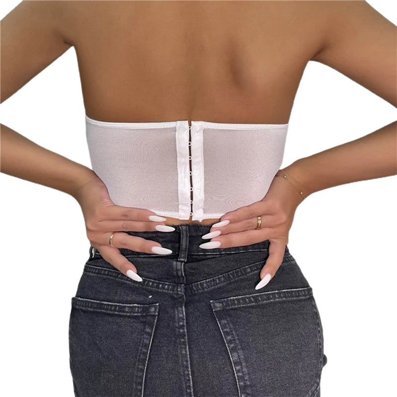 Xingqing Lace Corset Tops Sexy Clothes See Through Flower Strapless Transparent Tank Cropped Tee Party Wear Womens Clothing Buyfinity