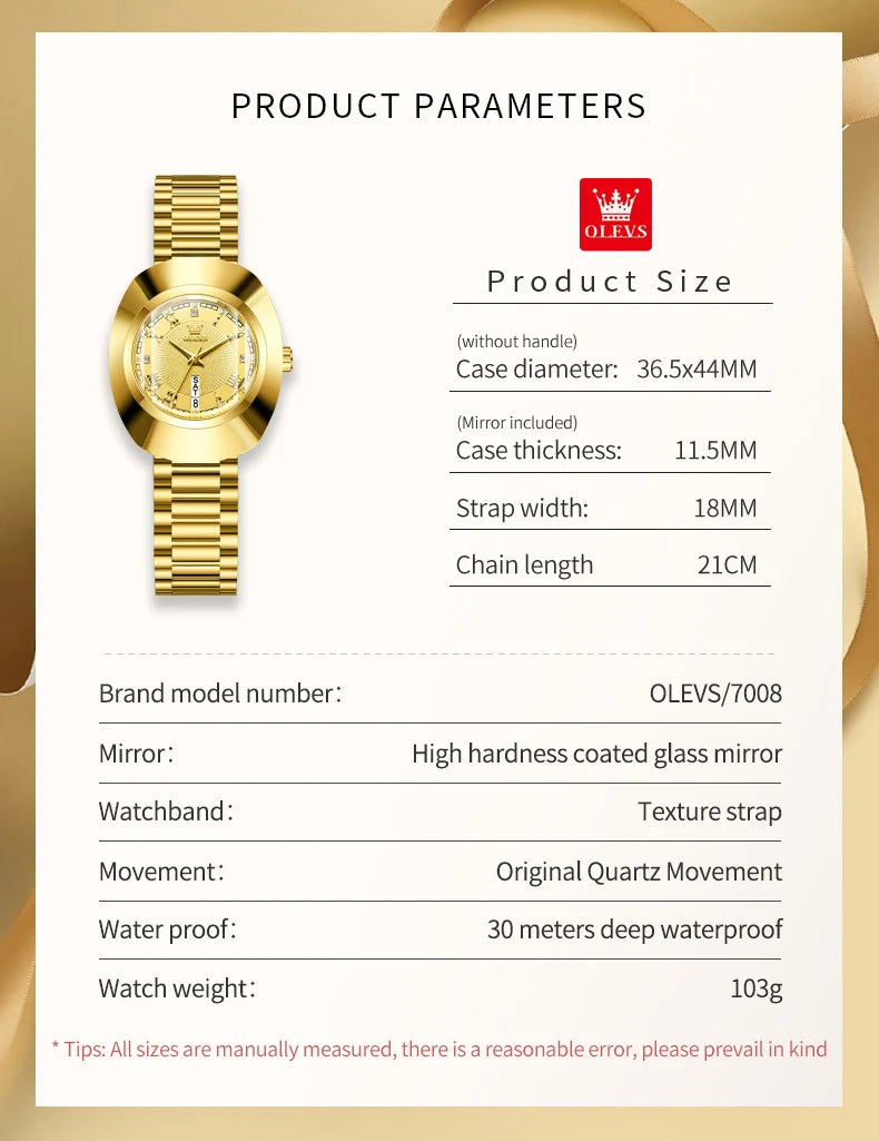 OLEVS Quartz Watch for Women Golden Tungsten steel Luxury Elegant Waterproof Calendar High Quality Watch Women's Wristwatches Buyfinity