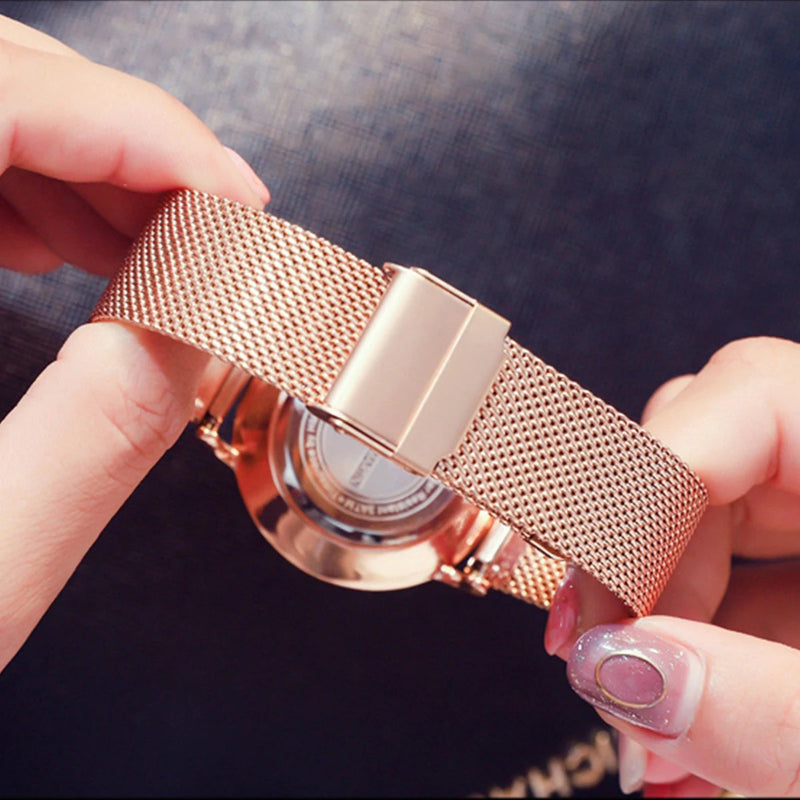 Top Brand Women Stainless Steel Mesh Belt Ultra-thin Rose Gold Dial Japanese Quartz Movement 36mm Minimalist Women Wrist Watches Buyfinity
