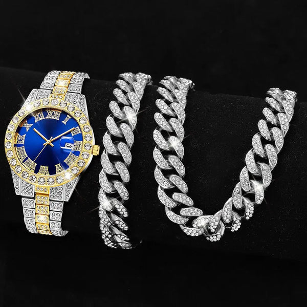 3PC/Women's Fashion Watch Set Women's Luxury Diamond studded Steel Strap Quartz Watch with Necklace and Bracelet Set Buyfinity
