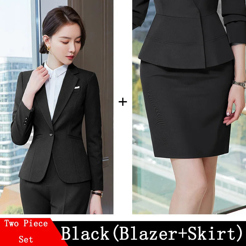 Novelty Wine Red Formal Women Business Suits with Skirt and Jackets Coat Ladies Office Professional Blazers Spring OL Styles Buyfinity