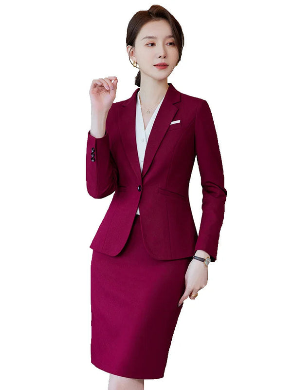 Novelty Wine Red Formal Women Business Suits with Skirt and Jackets Coat Ladies Office Professional Blazers Spring OL Styles Buyfinity