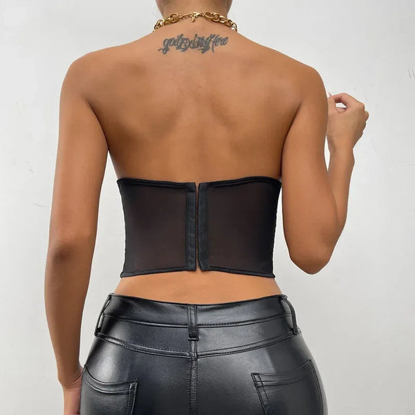 Xingqing Lace Corset Tops Sexy Clothes See Through Flower Strapless Transparent Tank Cropped Tee Party Wear Womens Clothing Buyfinity
