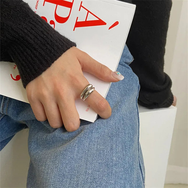 Gold Silver Color Irregular Wave Rings Trendy Simple Geometric Handmade Jewelry for Women Couple Adjustable Ring Wedding Buyfinity