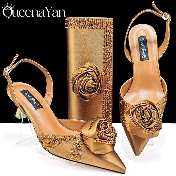 Fashionable Party Shoes and Bags Nigerian Women’s Party Suit Medium Heel Pointed Toe Women’s Shoes and Same Color Bags Buyfinity