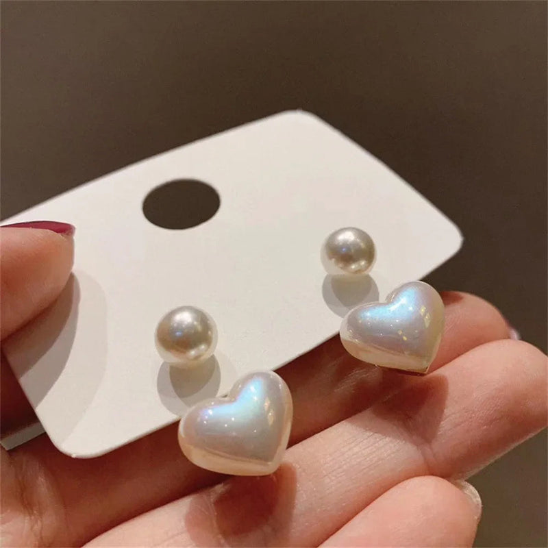 Trendy Vintage Heart Pearl Earring Women Classic White Stud Earrings Female Fashion Earrings Female Jewelry 2024 Gift Wholesale Buyfinity