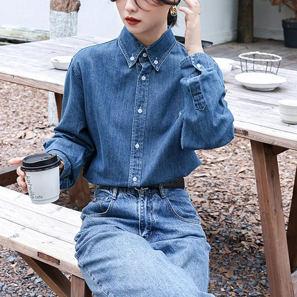 2024 American Style Vintage Denim Shirt Women's Zhengxiu Crystal Same Style Small Horse Embroidery Casual Jacket Shirt Buyfinity