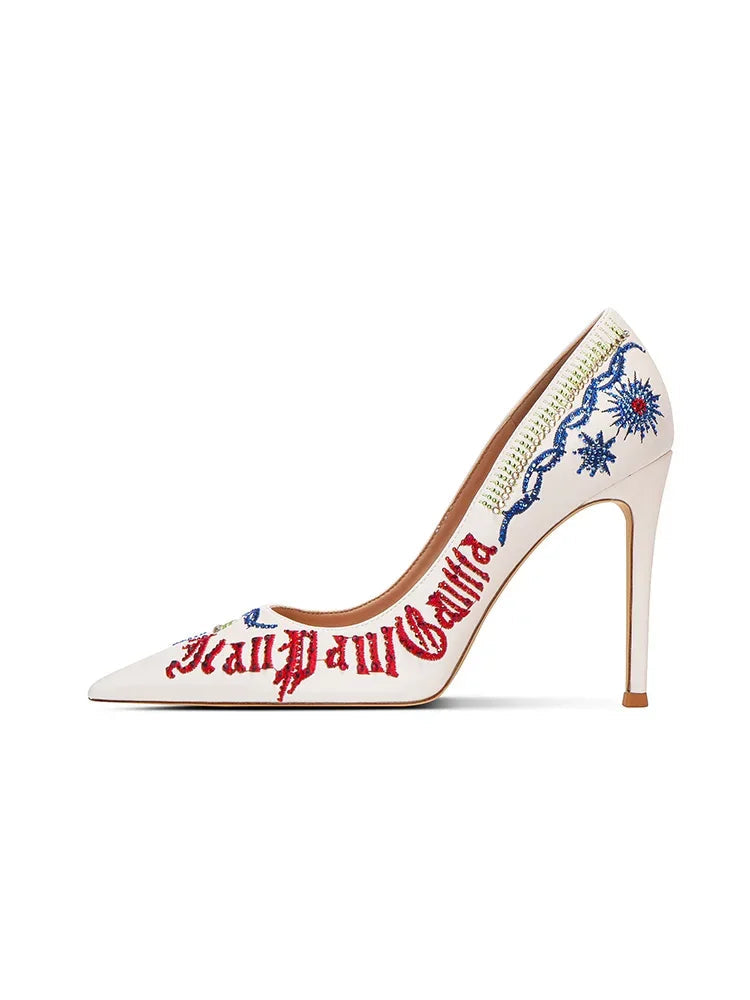 Embroidered high heels, women's new slim heel, niche design, mandarin duck shoes, rhinestone pointed dress, banquet single shoes Buyfinity