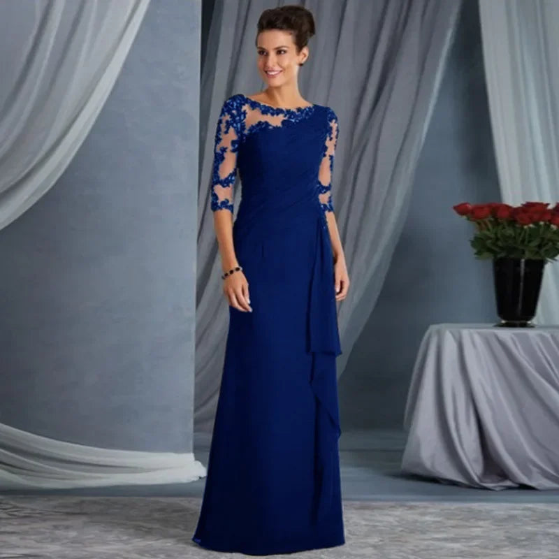 New Spring Summer Women's Clothing Long Lace See Through Round Neck Shirt with Half Sleeve Dress Wedding Dress Buyfinity