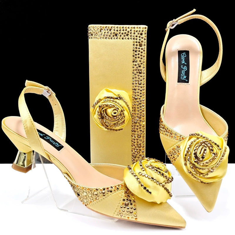 Fashionable Party Shoes and Bags Nigerian Women’s Party Suit Medium Heel Pointed Toe Women’s Shoes and Same Color Bags Buyfinity