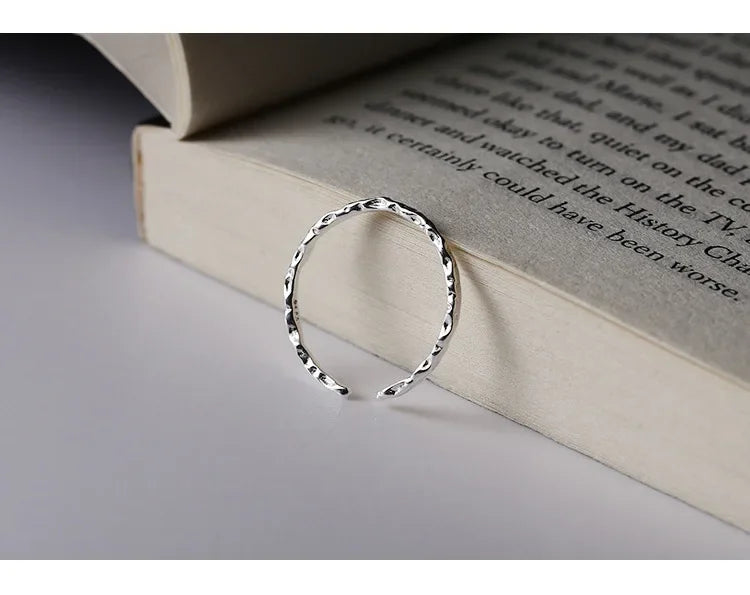 Real 925 Sterling Silver Minimalist Geometric Round Rings for Women Trendy Fine Jewelry Opening Irregular Accessories Buyfinity