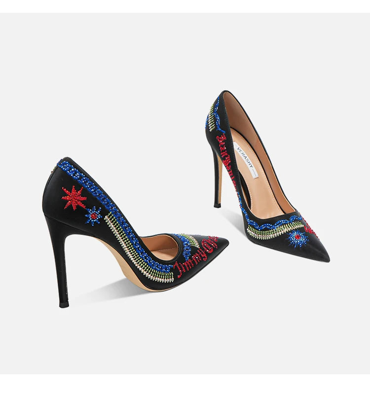 Embroidered high heels, women's new slim heel, niche design, mandarin duck shoes, rhinestone pointed dress, banquet single shoes Buyfinity