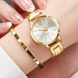 Fashion Women Elagant Watch Casual Simple Steel Strap Quartz Watch Love Bracelet 2PCs Set Temperament Wearing Style Buyfinity