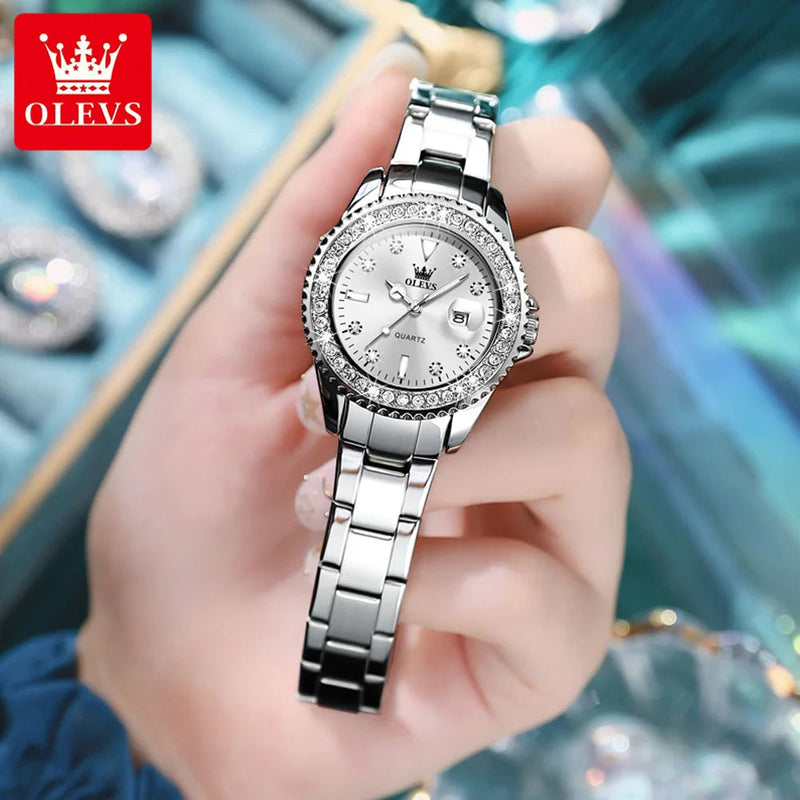 OLEVS Original Diamond Dial Quartz Watch for Women Fashion Elegant Ladies Watches Stainless Steel Waterproof Women's Wristwatch Buyfinity