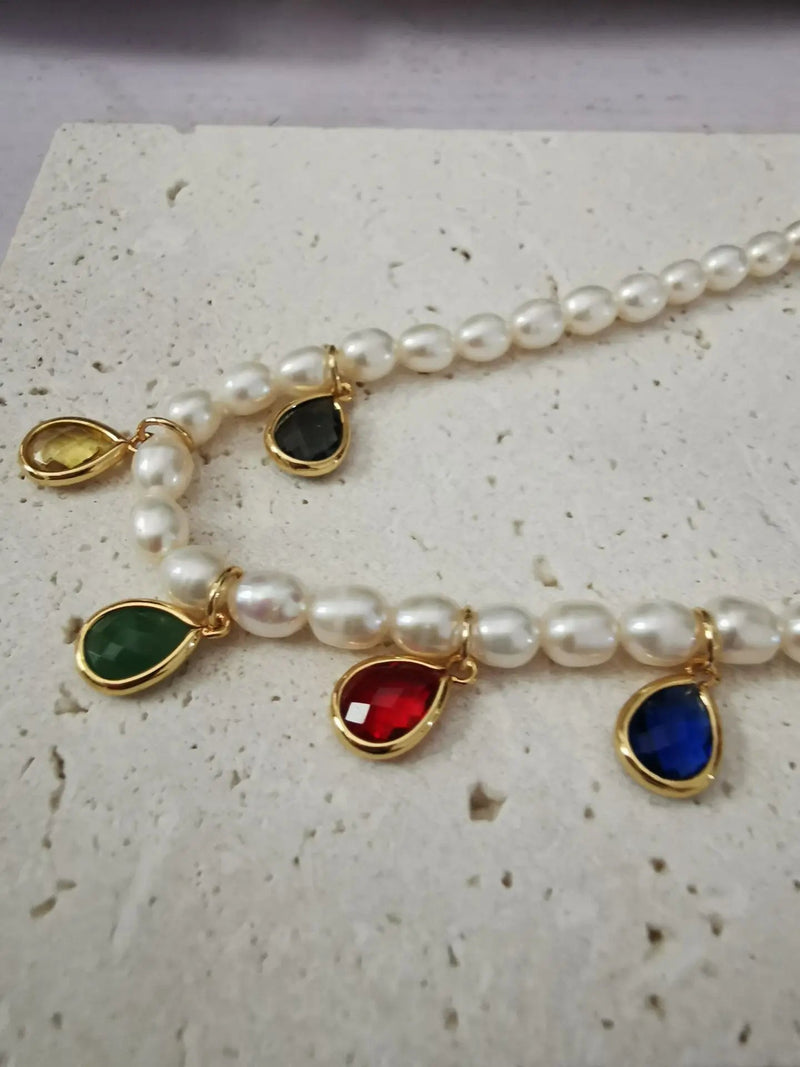 Colorful Zirconia Beads Natural Real Pearl Necklace Women Jewelry Party Designer T Show Runway Gown Japan Korean Buyfinity