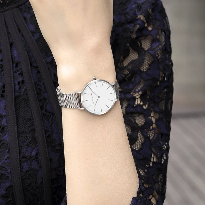 Top Brand Women Stainless Steel Mesh Belt Ultra-thin Rose Gold Dial Japanese Quartz Movement 36mm Minimalist Women Wrist Watches Buyfinity