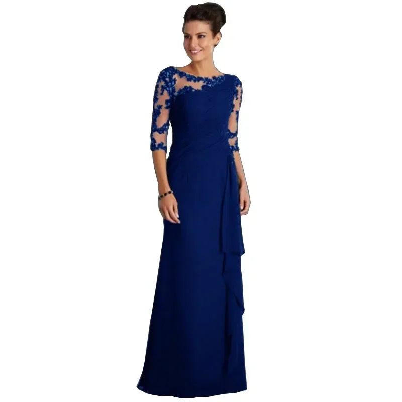 New Spring Summer Women's Clothing Long Lace See Through Round Neck Shirt with Half Sleeve Dress Wedding Dress Buyfinity