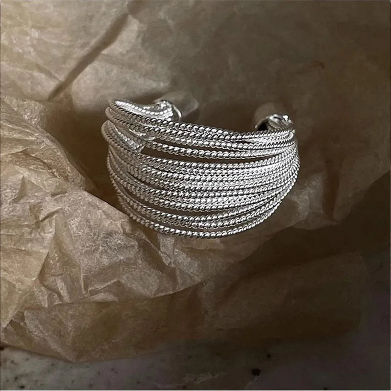 Gold Silver Color Irregular Wave Rings Trendy Simple Geometric Handmade Jewelry for Women Couple Adjustable Ring Wedding Buyfinity