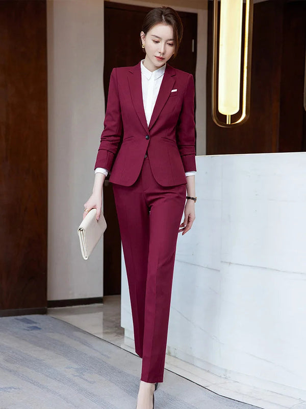 Novelty Wine Red Formal Women Business Suits with Skirt and Jackets Coat Ladies Office Professional Blazers Spring OL Styles Buyfinity