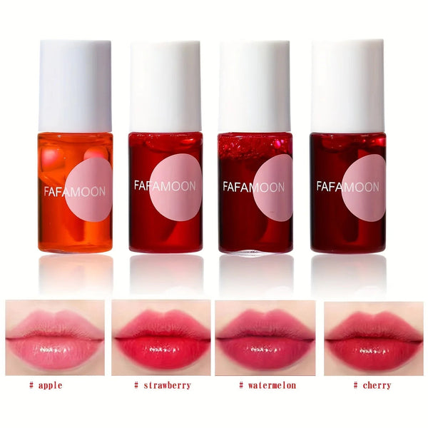 4 color Fruity Lip Tint Water Gloss Tint,Moisturizing Waterproof Liquid Lipstick, Non-Stick,High Pigment,Long-Lasting Colors Buyfinity