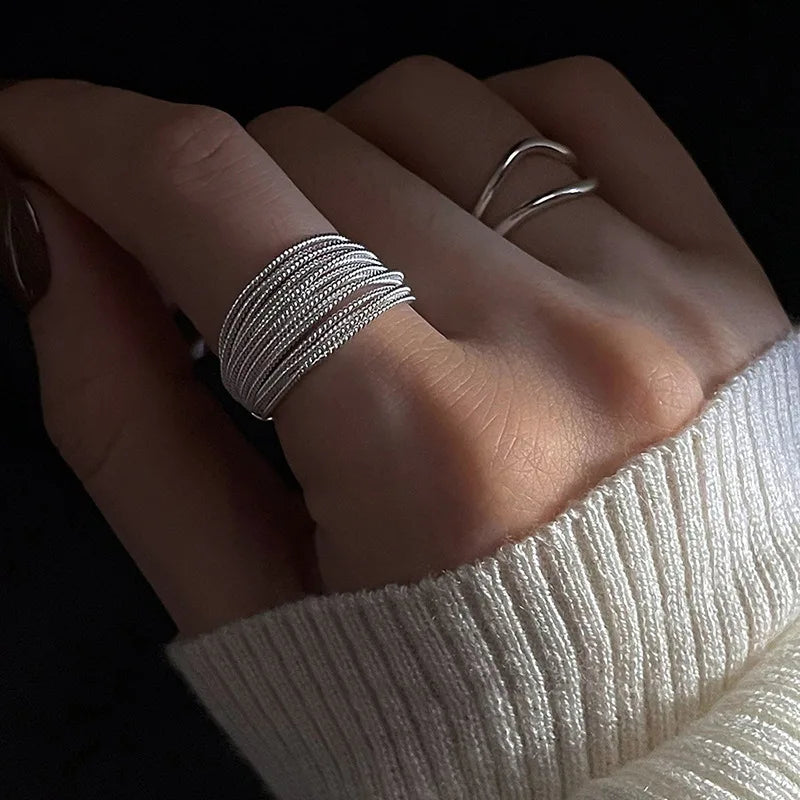 Gold Silver Color Irregular Wave Rings Trendy Simple Geometric Handmade Jewelry for Women Couple Adjustable Ring Wedding Buyfinity