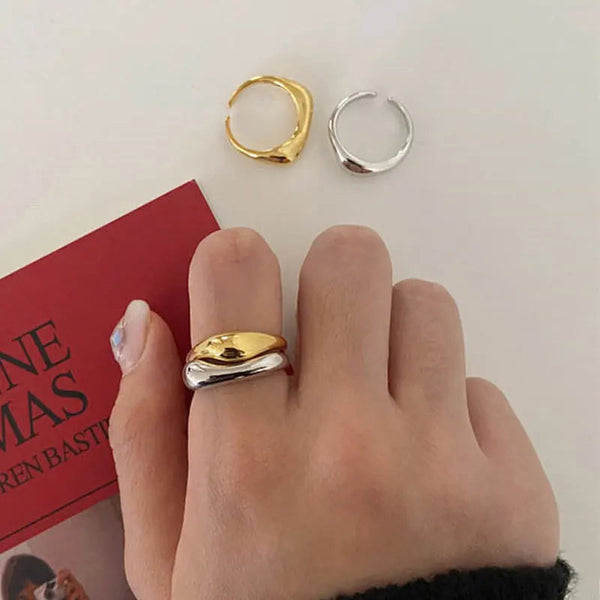 Gold Silver Color Irregular Wave Rings Trendy Simple Geometric Handmade Jewelry for Women Couple Adjustable Ring Wedding Buyfinity