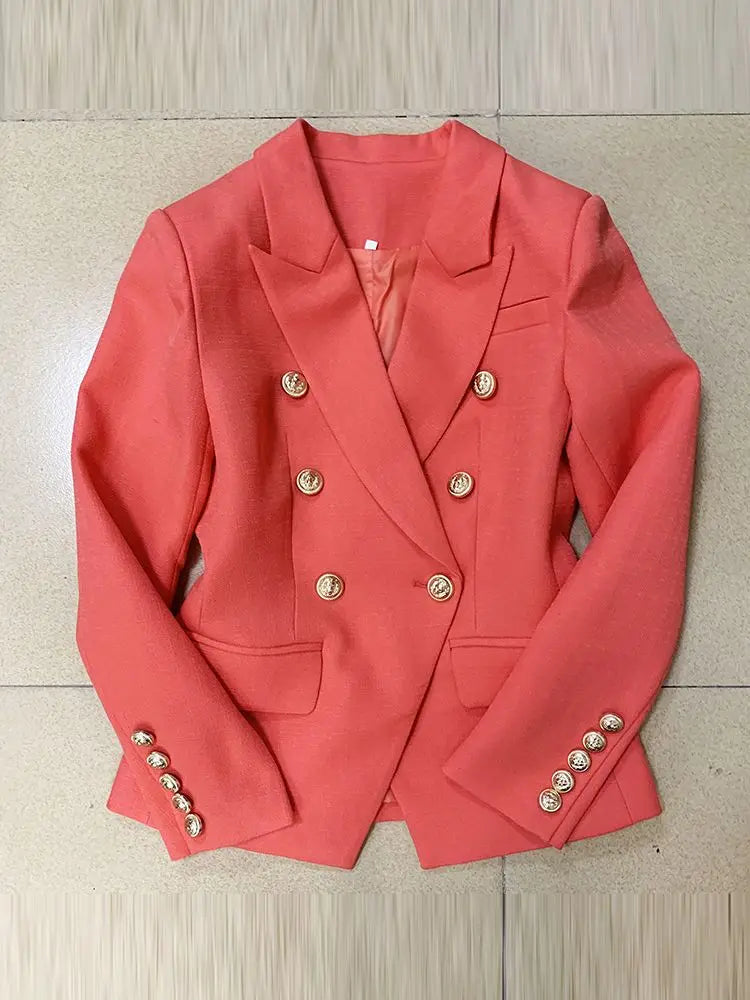 HIGH STREET 2024 Classic Baroque Designer Jacket Women's Metal Lion Buttons Double Breasted Textured Blazer Mint Green Buyfinity