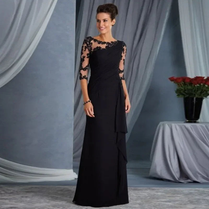 New Spring Summer Women's Clothing Long Lace See Through Round Neck Shirt with Half Sleeve Dress Wedding Dress Buyfinity