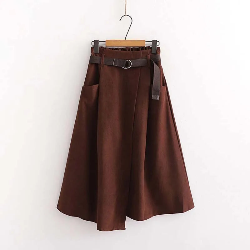 Women Casual Skirts Spring Autumn Solid High Waist Irregular Pockets Midi Skirts Fashion Simple Elegant Saia Faldas Buyfinity