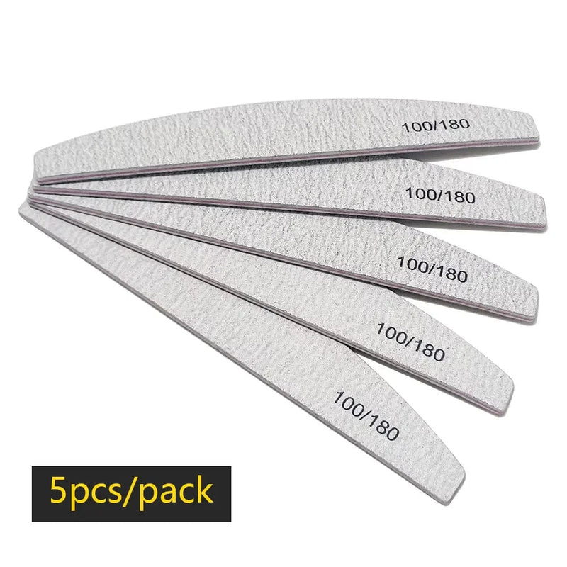 Nail File Buffer 100/180 Grit Half Moon Nail Files Double Side Sandpaper Nail Sanding Grinding Gel Nail Polish Manicure Tool Buyfinity