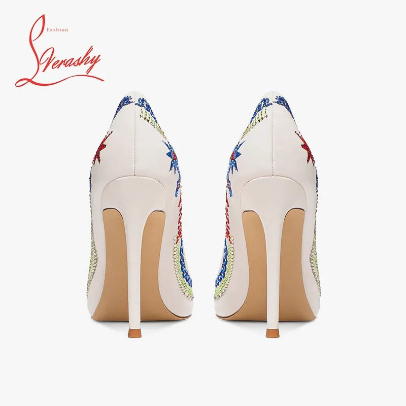 Embroidered high heels, women's new slim heel, niche design, mandarin duck shoes, rhinestone pointed dress, banquet single shoes Buyfinity