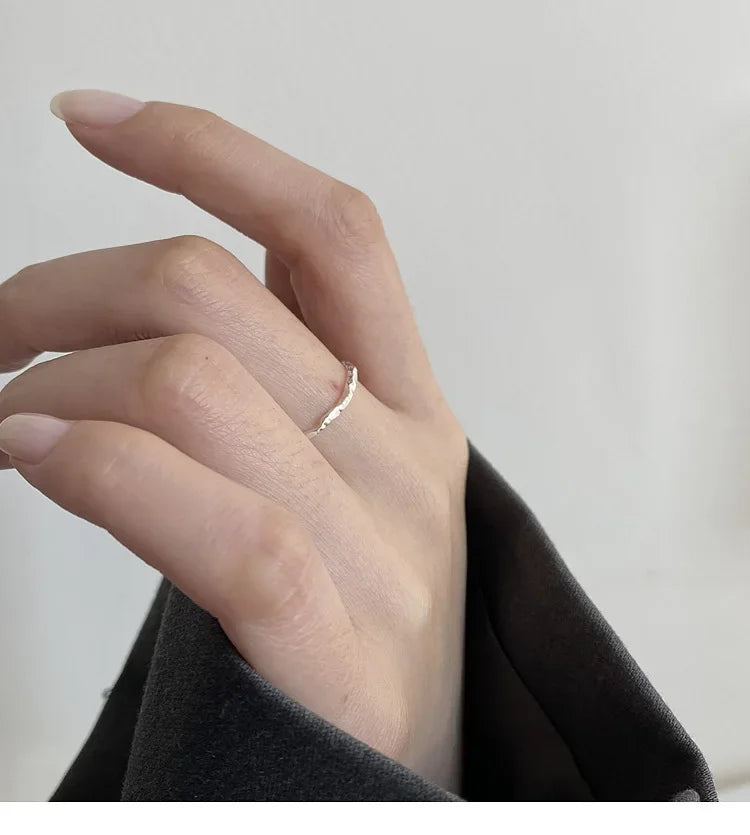 Real 925 Sterling Silver Minimalist Geometric Round Rings for Women Trendy Fine Jewelry Opening Irregular Accessories Buyfinity