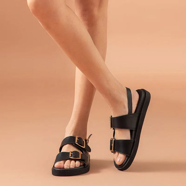 BeauToday Casual Sandals Women Genuine Leather Metal Ankle Buckle Strap Summer Beach Ladies Low Heel Sport Shoes Handmade 38128 Buyfinity