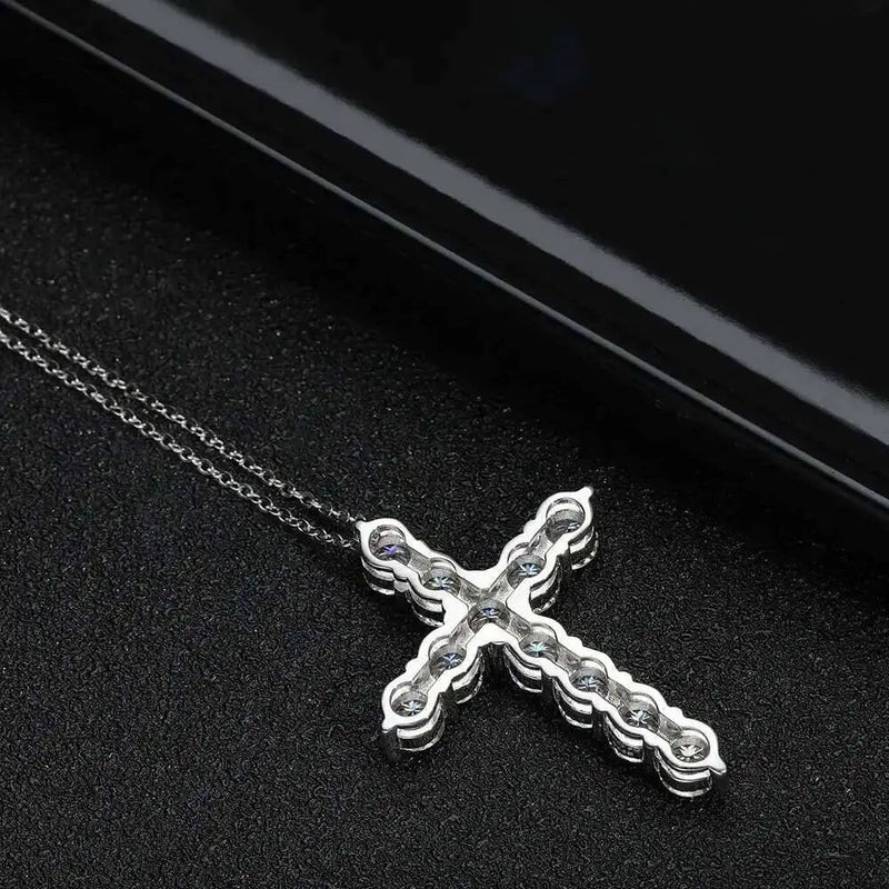 Full Moissanite Cross Pendant Original Sterg Sliver Chain Plated White Gold Fine Necklace For Women Jewelry Buyfinity