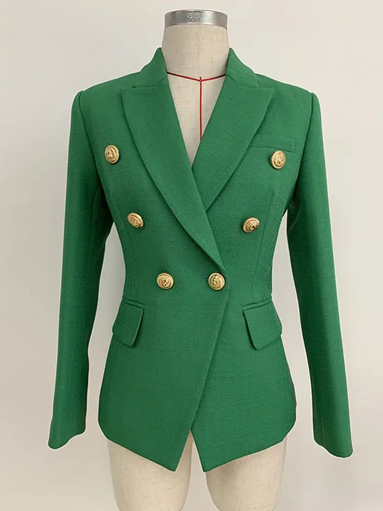 HIGH STREET 2024 Classic Baroque Designer Jacket Women's Metal Lion Buttons Double Breasted Textured Blazer Mint Green Buyfinity
