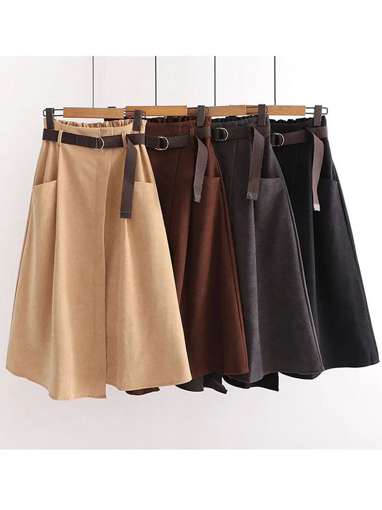 Women Casual Skirts Spring Autumn Solid High Waist Irregular Pockets Midi Skirts Fashion Simple Elegant Saia Faldas Buyfinity