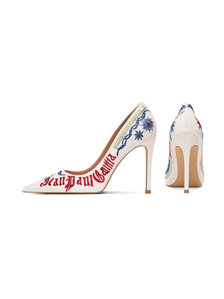 Embroidered high heels, women's new slim heel, niche design, mandarin duck shoes, rhinestone pointed dress, banquet single shoes Buyfinity